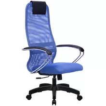 Кресло руководителя Метта SU-BK-8 PL ткань-сетка синяя №23 спинка-сетка топ-ган (101/001 131/001)