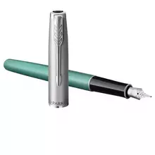 Ручка перьевая Parker "Sonnet Sand Blasted Metal&Green Lacquer" черная, 0,8 мм, подарочная упаковка