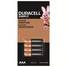 Батарейки комплект 4 шт. (отрывной блок) Duracell Simply ААА (LR03 24А) алкалиновые мизинчиковые
