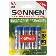 Батарейки комплект 4 шт. Sonnen Super Alkaline АА (LR615А) алкалиновые пальчиковые