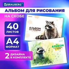 Альбомы для рисования ДЭК А4 40 л. комплект 2 шт. скоба обложка картон Brauberg 205х290 мм. "Little Raccoon"