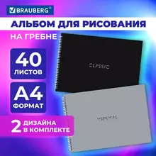 Альбомы для рисования ДЭК А4 40 л. комплект 2 шт. гребень матовая ламинация Brauberg 205х290 мм. "Laconic"