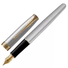Ручка перьевая Parker "Sonnet Core Stainless Steel GT", корпус серебристый, позолоченные детали, черная