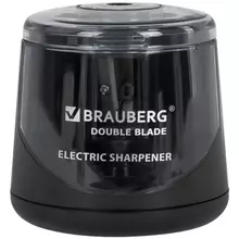 Точилка электрическая Brauberg DOUBLE BLADE BLACK двойное лезвие питание от 2 батареек АА