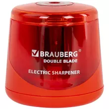 Точилка электрическая Brauberg DOUBLE BLADE RED, двойное лезвие, питание от 2 батареек АА