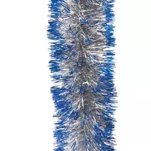 Мишура 1 штука, диаметр 70 мм. длина 2 м, серебро с синими кончиками