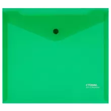 Папка-конверт на кнопке СТАММ А5+, 180 мкм. пластик, прозрачная, зеленая