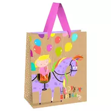 Пакет подарочный 18*23*10см MESHU "Happy Birthday. Unicorn" выборочный лак крафт дев