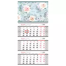 Календарь квартальный 1 бл. на 1 гр. OfficeSpace "Delicate flowers", с бегунком, 2024 г.