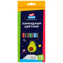 Карандаши цветные ArtSpace "Космонавты" 12 цв. заточен. картон европодвес