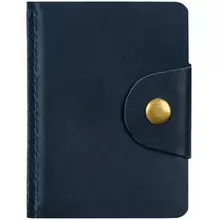 Визитница карманная OfficeSpace на кнопке, 10*7 см. 18 карманов, натуральная кожа, темно-синий