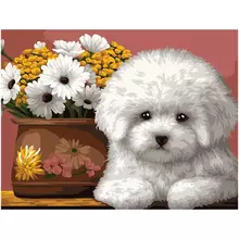 Картина по номерам на картоне ТРИ СОВЫ "Белый щенок" 30*40 с акриловыми красками и кистями