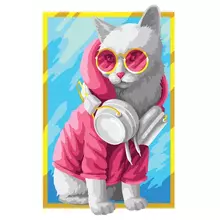 Картина по номерам на картоне ТРИ СОВЫ "Стильная кошка" 30*40 с акриловыми красками и кистями
