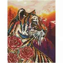 Алмазная мозаика ТРИ СОВЫ "Тигр и розы" 30*40 см. холст на деревянном подрамнике картонная коробка с пластиковой ручкой