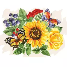Картина по номерам на холсте ТРИ СОВЫ "Подсолнухи и бабочки" 30*40 с акриловыми красками и кистями