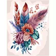 Картина по номерам на холсте ТРИ СОВЫ "Цветы и перья" 30*40 с акриловыми красками и кистями