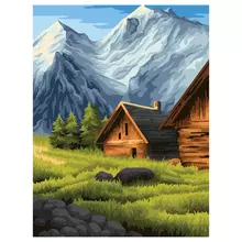 Картина по номерам на холсте ТРИ СОВЫ "Деревня в горах" 30*40 с акриловыми красками и кистями