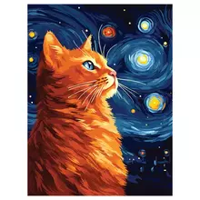 Картина по номерам на холсте ТРИ СОВЫ "Лунный кот" 40*50 с акриловыми красками и кистями