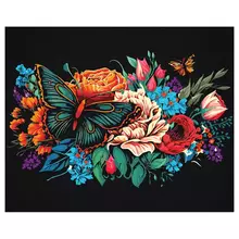 Картина по номерам на черном холсте ТРИ СОВЫ "Бабочка на цветах" 40*50 c акриловыми красками и кистями