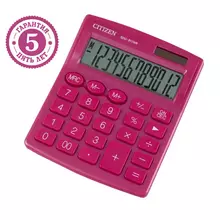 Калькулятор настольный Citizen SDC-812NR-PK, 12 разрядов, двойное питание, 102*124*25 мм. розовый