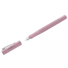 Ручка перьевая Faber-Castell "Grip 2010" синяя, F=0,6 мм. трехгран. дымчато-розовый корпус