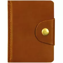 Визитница карманная OfficeSpace на кнопке, 10*7 см. 18 карманов, натуральная кожа, светло-коричневый