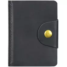 Визитница карманная OfficeSpace на кнопке, 10*7 см. 18 карманов, натуральная кожа, черный