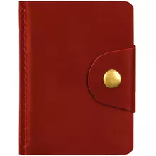 Визитница карманная OfficeSpace на кнопке, 10*7 см. 18 карманов, натуральная кожа, красный