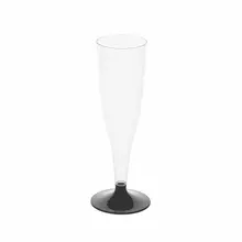 Бокал одноразовый 150 мл. для шампанского "Флюте" пластиковый, черная низкая ножка, ВЗЛП