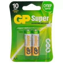 Батарейки комплект 2 шт. GP Super, AA (LR6, 15А) алкалиновые, пальчиковые, блистер