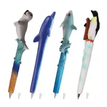 Ручка фигурная "МОРСКИЕ ЖИТЕЛИ", синяя, 4 дизайна ассорти, 0,5 мм. дисплей, Brauberg