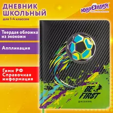 Дневник 1-4 класс 48 л., кожзам (твердая с поролоном), печать, аппликация, ЮНЛАНДИЯ, "Футбол"