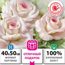Картина по номерам 40х50 см. ОСТРОВ СОКРОВИЩ "Бело-розовые розы", на подрамнике, акрил, кисти