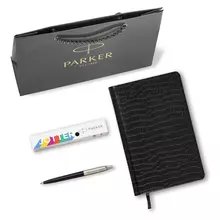 Ручка шариковая PARKER "Jotter Plastic CT", корпус черный, ежедневник А5 черный, золотой срез, пакет
