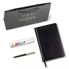 Ручка шариковая PARKER "Jotter Plastic CT", корпус черный, ежедневник А5 черный, белый срез, пакет