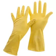 Перчатки латексные хозяйственные универсальные размер М с х/б напылением (жёлтые)