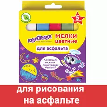 Мел цветной Юнландия "ЮНЛАНДИК И КОСМОС" набор 5 шт. для рисования на асфАльте квадратный