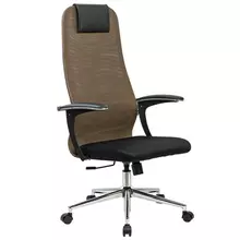 Кресло BRABIX PREMIUM "Ultimate EX-801" хром, плотная двойная сетка Х2, черное/коричневое