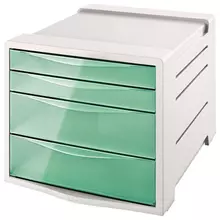 Блок из 4 закрытых лотков для бумаги, настольный, ESSELTE "Colour'Ice", 285х245х365 мм. зеленый