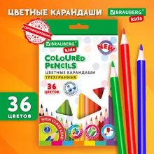 Карандаши цветные BRAUBERG KIDS NEW, 36 цветов, трехгранный корпус, грифель 3 мм, 182003