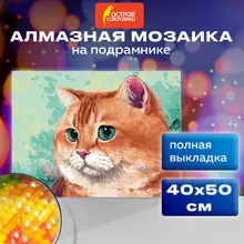 Картина стразами (алмазная мозаика), 40х50 см, ОСТРОВ СОКРОВИЩ "Кот", на подрамнике, 663873