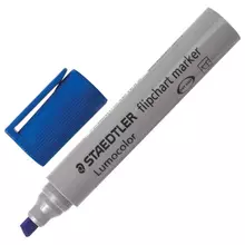 Маркер для флипчарта STAEDTLER (Германия) "Lumocolor", НЕПРОПИТЫВАЮЩИЙ, синий, скошенный наконечник, 2-5 мм.