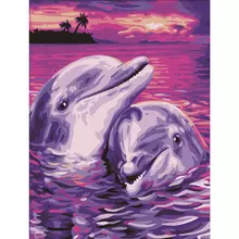 Картина по номерам 40х50 см. Остров cокровищ "Дельфины" на подрамнике акриловые краски