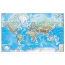 Карта настенная "Мир. Обзорная карта. Физическая с границами" М-1:15 мл.н. размер 192х140 см. ламинированная