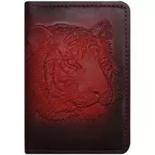 Обложка для паспорта кожа Кожевенная мануфактура "Тигр" красный
