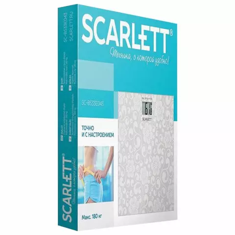 Весы напольные Scarlett SC-BS33E043 электронные вес до 180 кг. квадрат стекло серые
