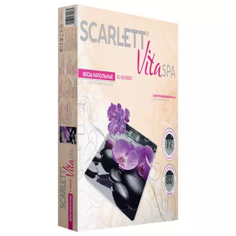 Весы напольные Scarlett SC-BS33E067 "Орхидеи" электронные максимальная нагрузка 180 кг. квадрат стекло