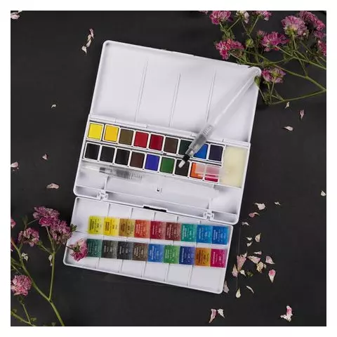 Акварель художественная кюветы набор 18 цветов по 35 г. пластиковый кейс Brauberg Art Classic