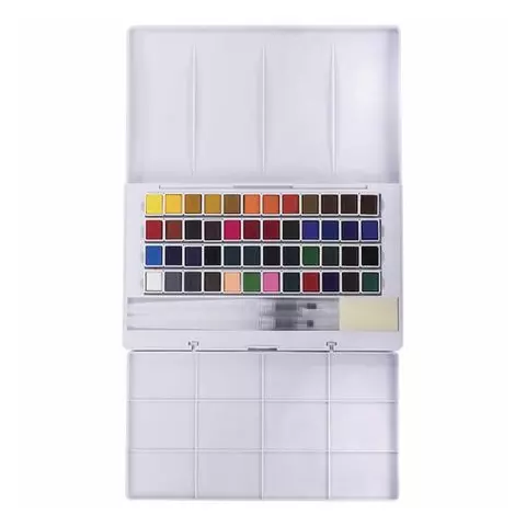 Акварель художественная кюветы набор 48 цветов по 35 г. пластиковый кейс Brauberg Art Classic