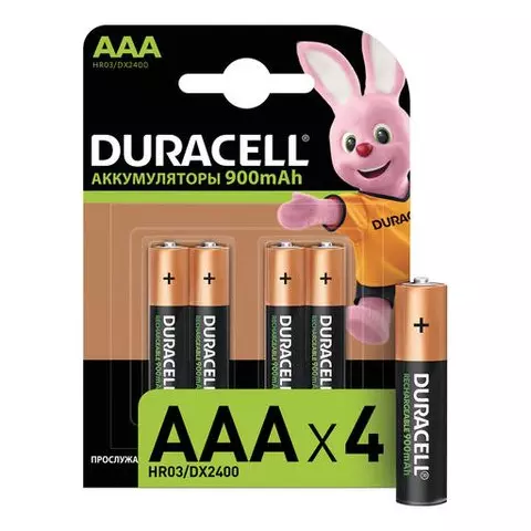 Батарейки аккумуляторные комплект 4 шт. Duracell AAA (HR03) Ni-Mh 900mAh
